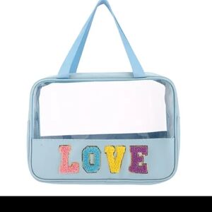 Blue Transparent Tote Bag with LOVE Embroidery